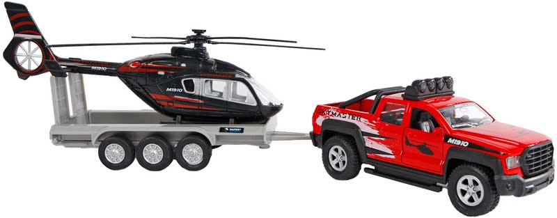 Läs mer om Leksaksbil Pick-Up med släp och helikopter Kids Globe