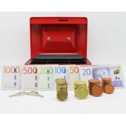 Kassalåda Leksakspengar mynt och sedlar