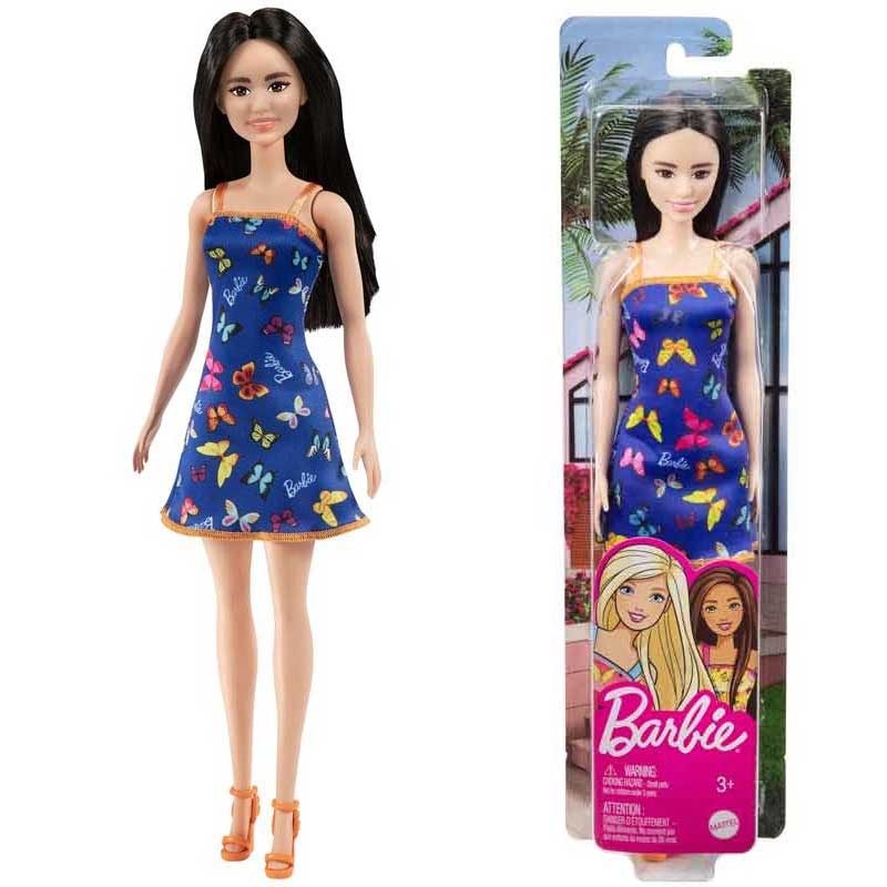 Barbie Entry Docka med en blå klänning med fjärilsmönster