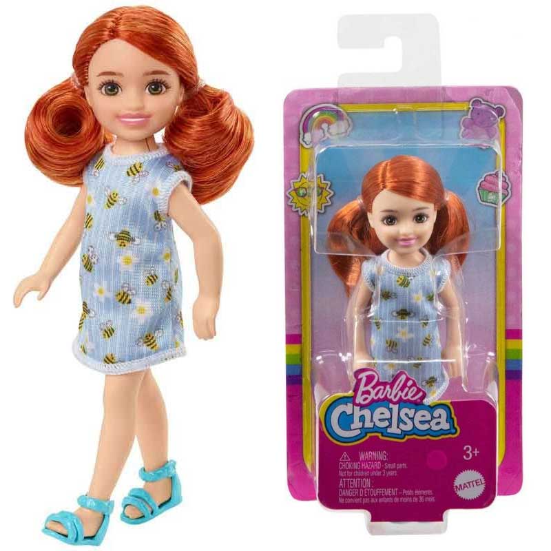 Barbie Chelsea rÃ¶tt hÃ¥r med dress bin HGT04