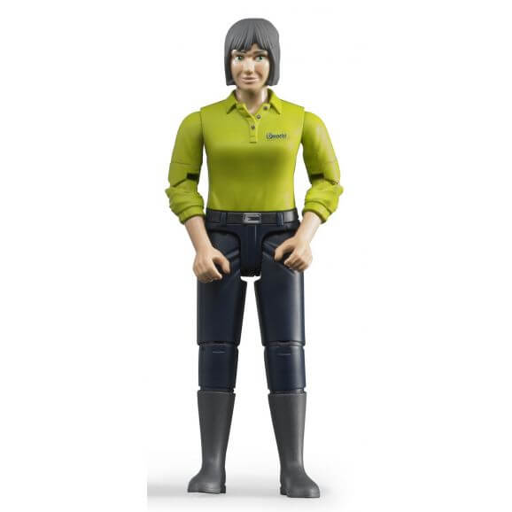 Bruder figur kvinna med svarta byxor och grön tröja