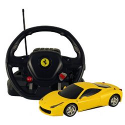 Rastar Radiostyrd Bil Gul Ferrari 458 Italia med stor ratt 1:14