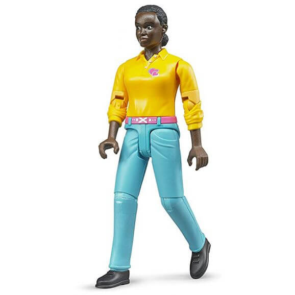 Bruder figur kvinna med ljusblå byxor och gul tröja 60404