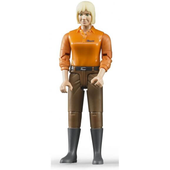 Bruder figur kvinna med bruna byxor och orange tröja 60407