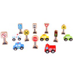Tooky Toy Vägmärken och bilar tillbehör till tågset