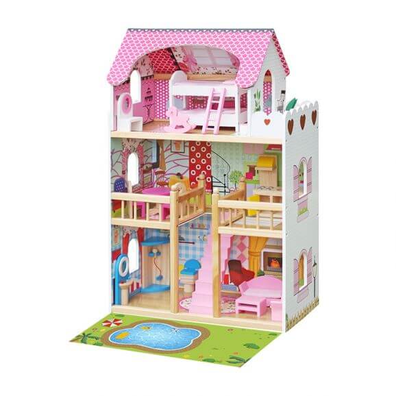 Woodi World Toy Doll House with LED light with furniture