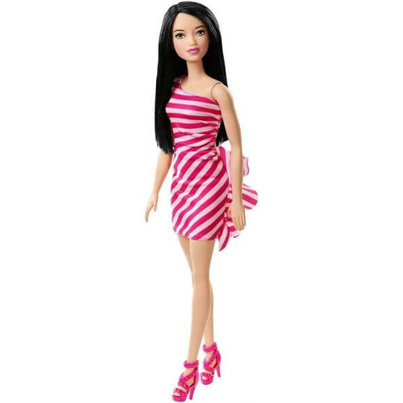 Barbie Docka med randig rosa klänning