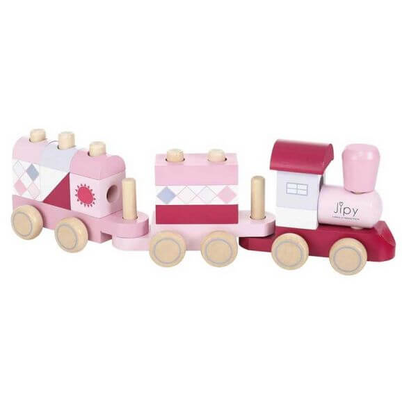Leksakståg i trä med träklossar Rosa