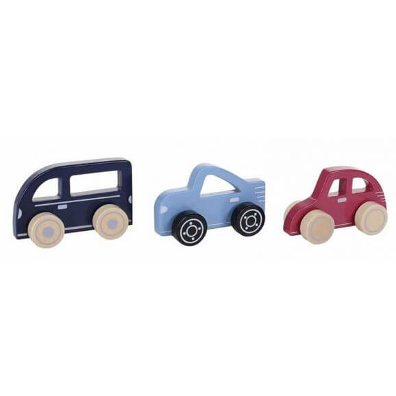 Träbilar 3 olika leksaksbilar