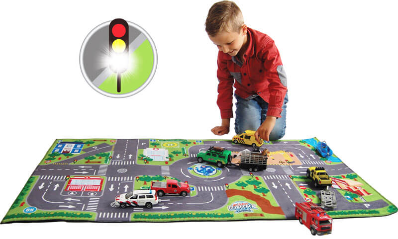 Läs mer om Lekmatta med LED Trafikljus till leksaksbilar Kids Globe