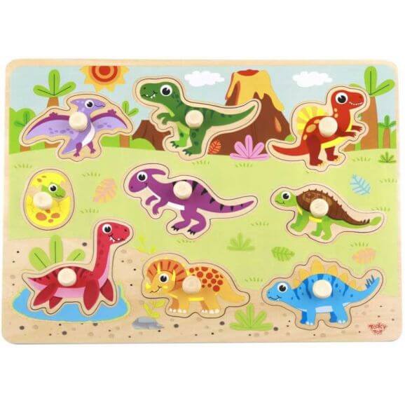 Tooky Toy Träpussel med figursågade dinosarier