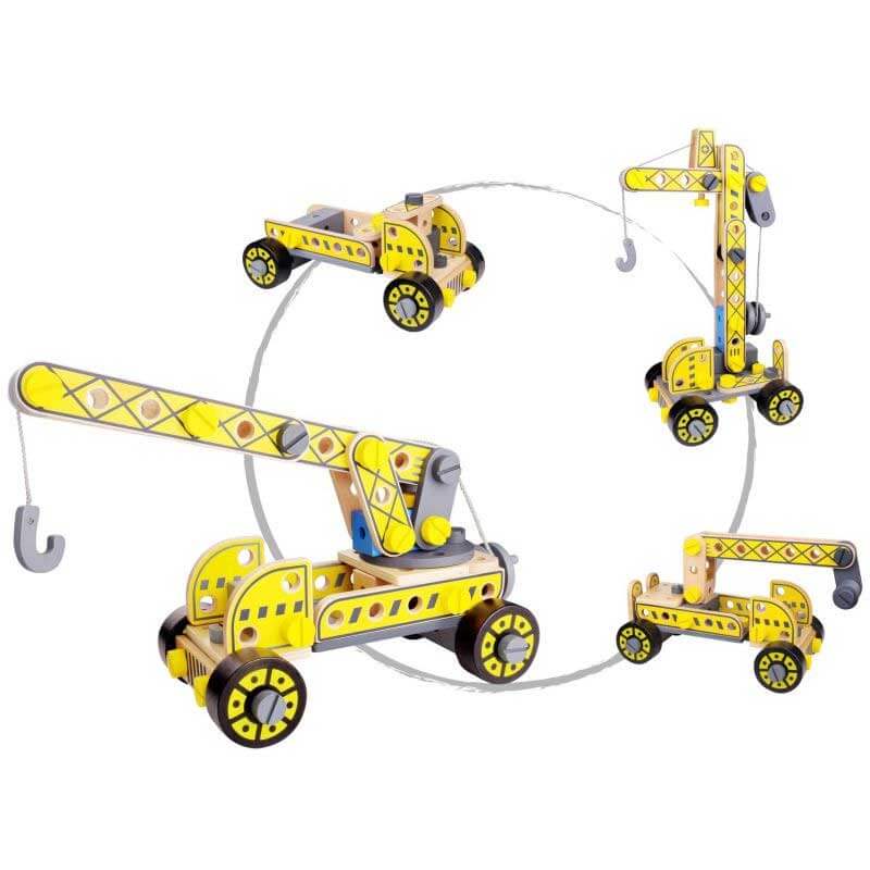 Tooky Toy Leksaksbil och kranbilar 4 i 1 leksak i trä