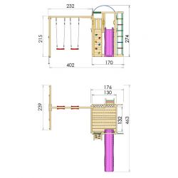 Jungle Gym Villa lektorn komplett inkl. swing module xtra og rutschkana, grundmålat svart