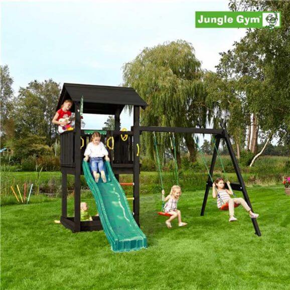 Lektorn Casa med rutschkana och gungor, grundmålat svart Jungle Gym