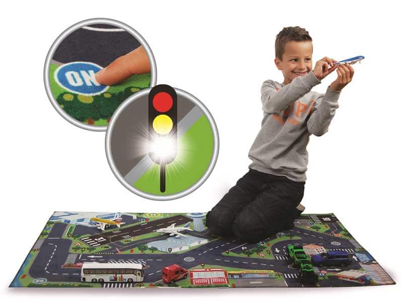 Lekmatta med Flygplats LED Trafikljus till leksaksbilar Kids Globe