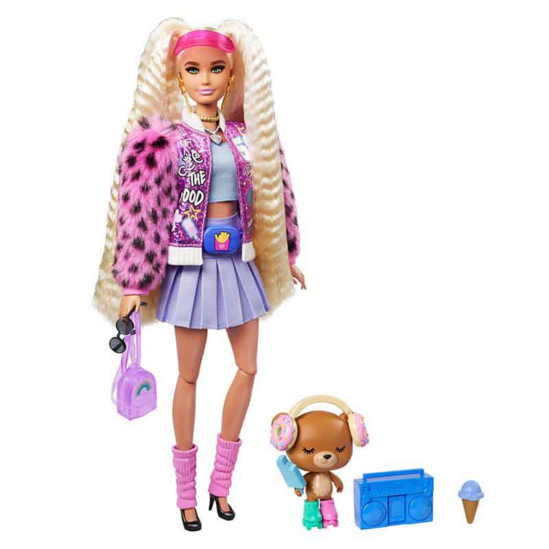 Barbie Extra Varsity Jacket With Furry Arms &amp; Pet Teddy Bear