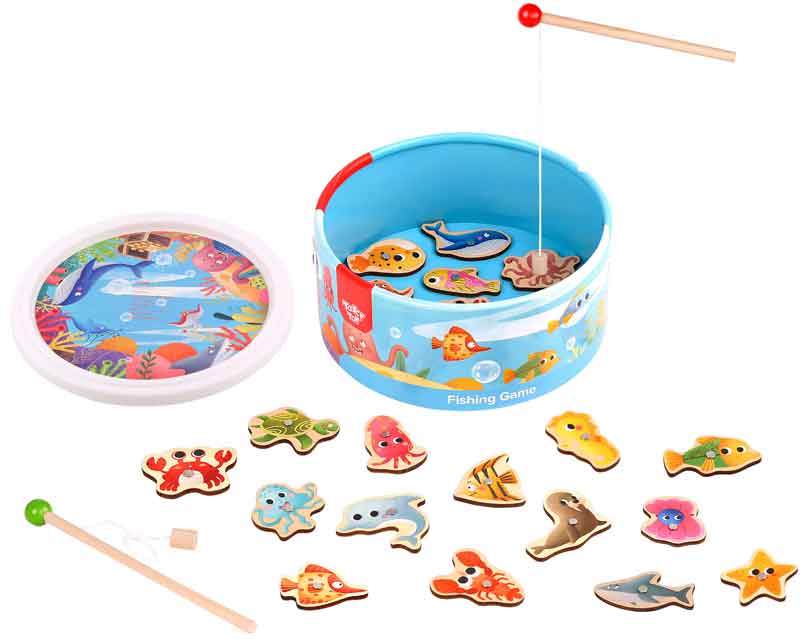 Läs mer om Fiskespel i trä med magneter och fiskedam Tooky Toy