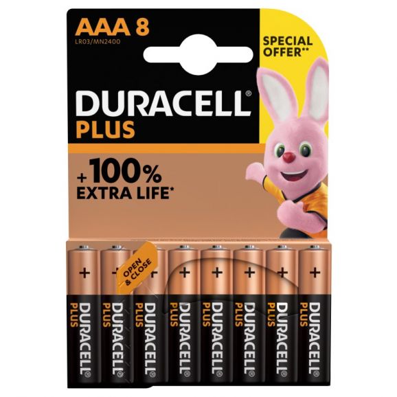AAA, 1,5 Volt 1,5 volt Batterier Duracell Plus Power Alkaline. 8 st