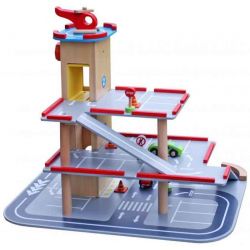 Parkeringsgarage med Helikopterplatta Woodi World Toy