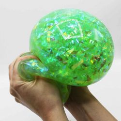 Stor Klämboll med glittriga band inuti Squeeze 15 cm